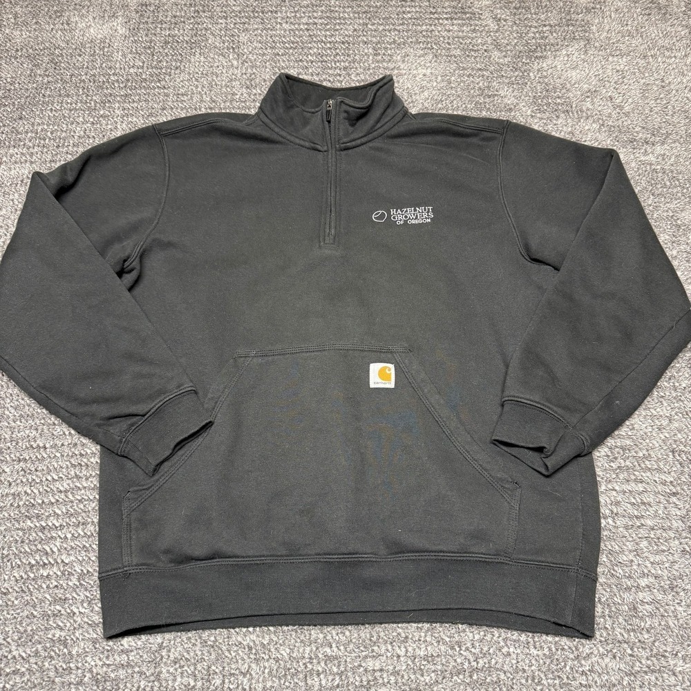 Carhartt Mens Quarter Zip Sweatshirt L Black Loose Fit Workwear Pullover